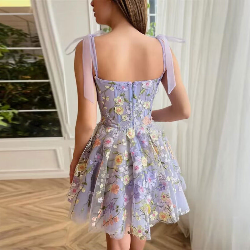Robe Elegante Mini Florale en Mesh Femme