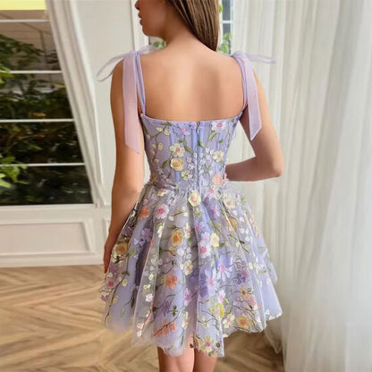 Robe Elegante Mini Florale en Mesh Femme