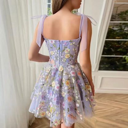 Robe Elegante Mini Florale en Mesh Femme