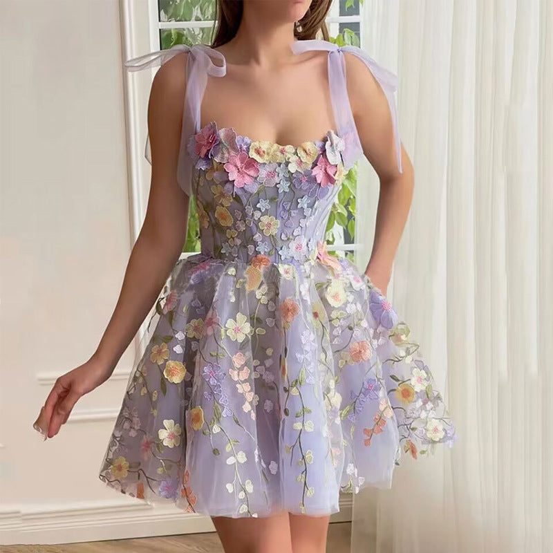 Robe Elegante Mini Florale en Mesh Femme
