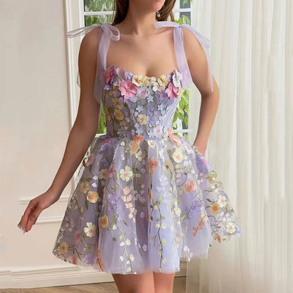 Robe Elegante Mini Florale en Mesh Femme