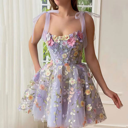 Robe Elegante Mini Florale en Mesh Femme