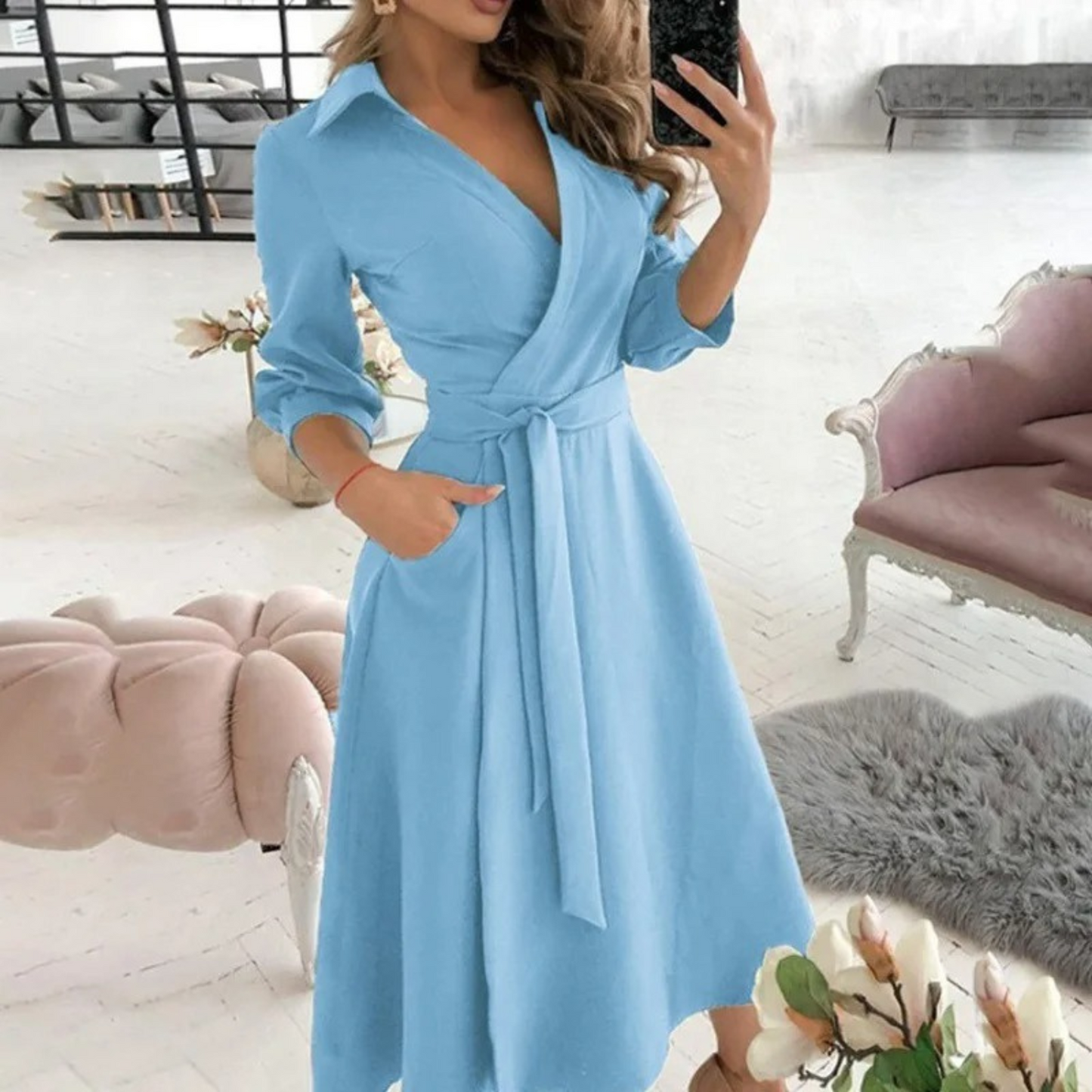 Robe blouse à revers rembourré pour femmes