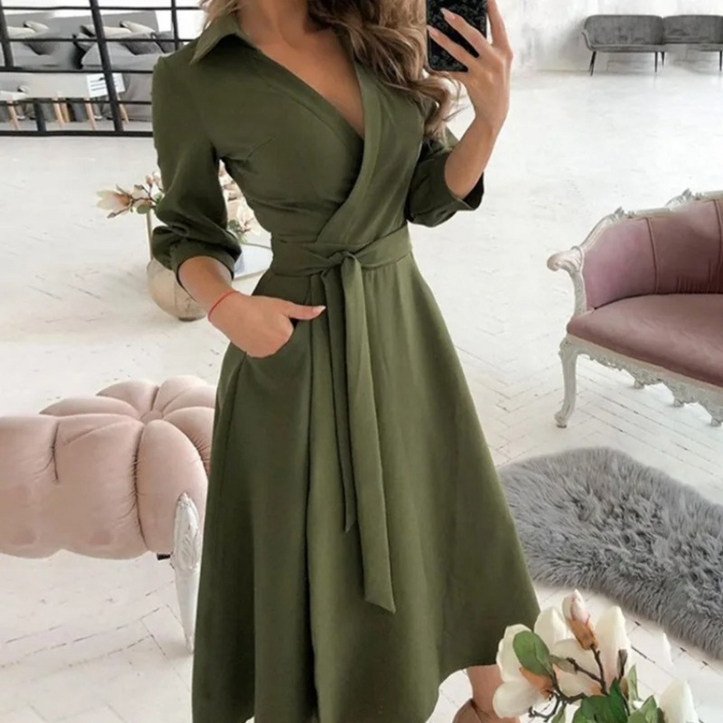 Robe blouse à revers rembourré pour femmes