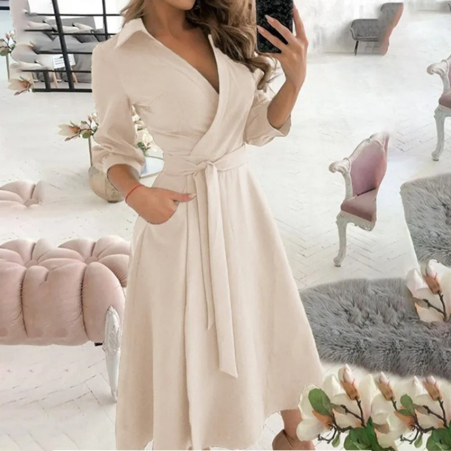 Robe blouse à revers rembourré pour femmes