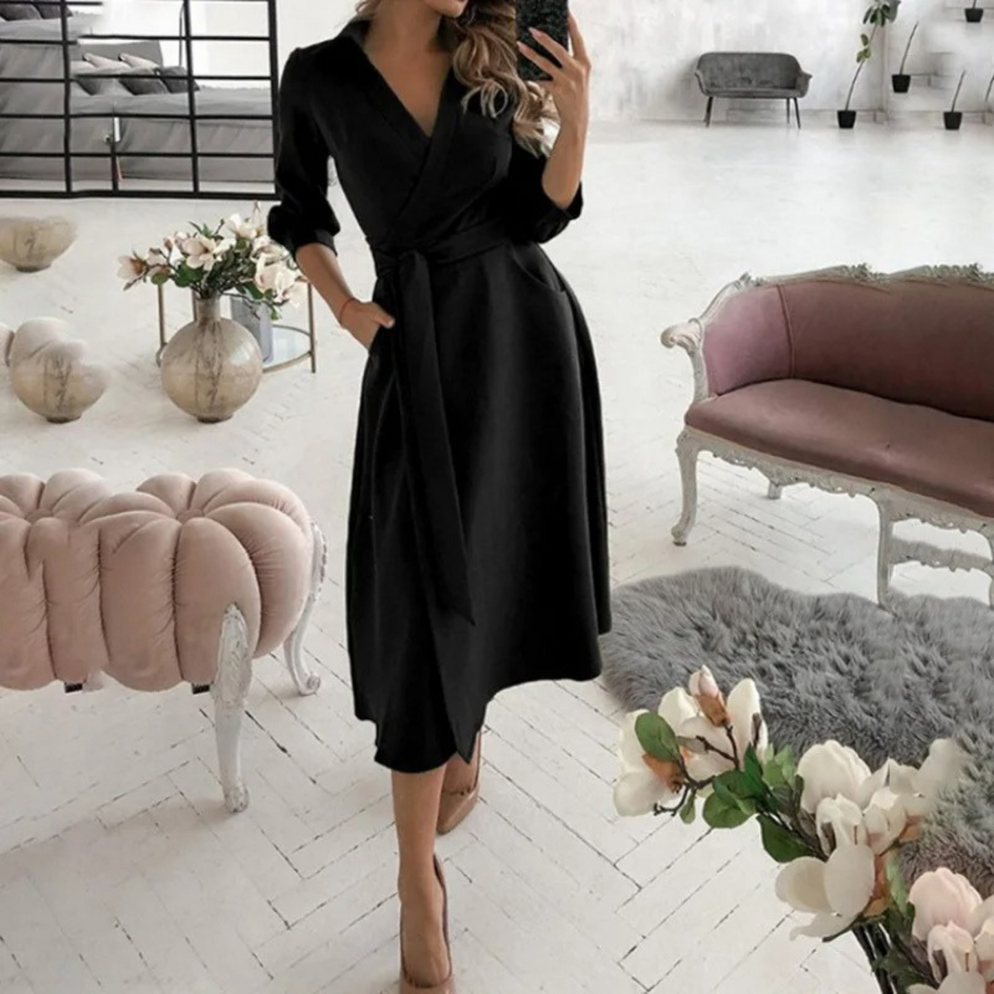 Robe blouse à revers rembourré pour femmes