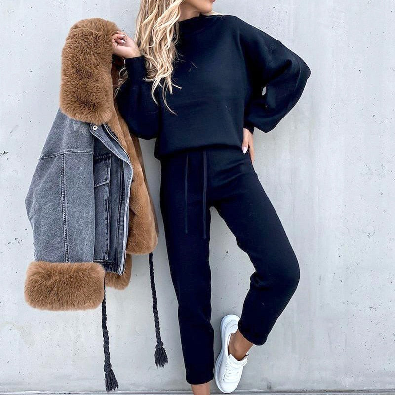 Ensemble Pull Doux À Col Rond Et Jogging Pour Femmes