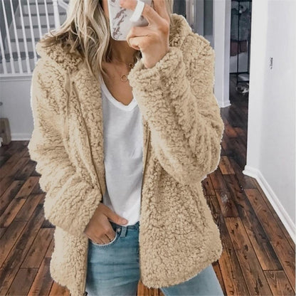 Cardigan Teddy à capuche en peluche pour femmes