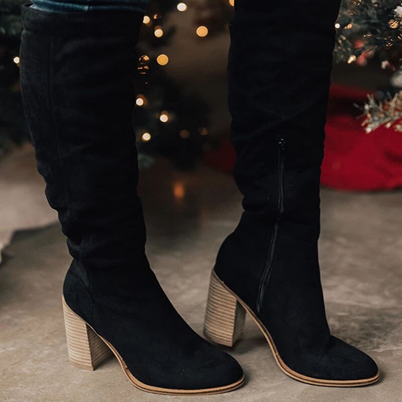 Bottes Hautes Zippées en Daim Chic pour Femmes