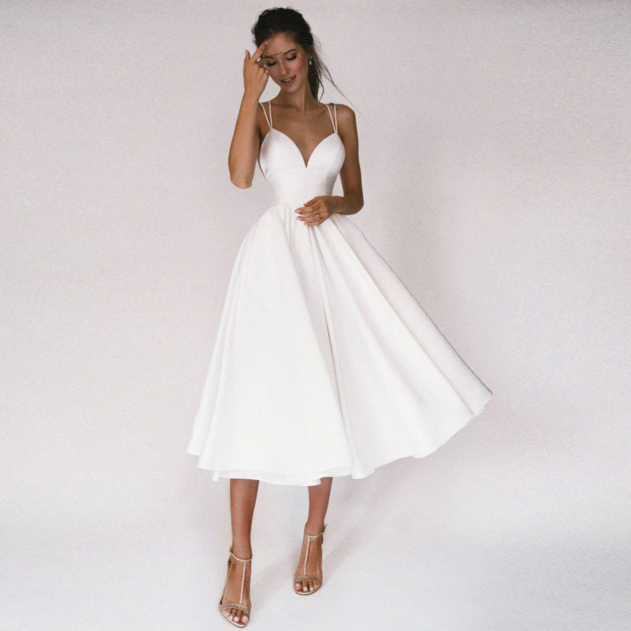 Robe Midi Évasée Sans Manches À Col V Sophistiquée Femme
