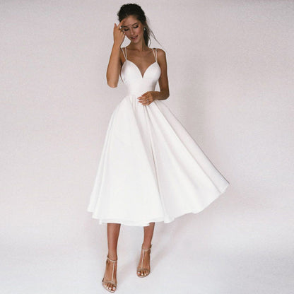Robe Midi Évasée Sans Manches À Col V Sophistiquée Femme