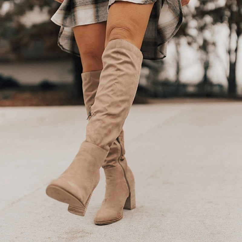 Bottes Hautes Zippées en Daim Chic pour Femmes