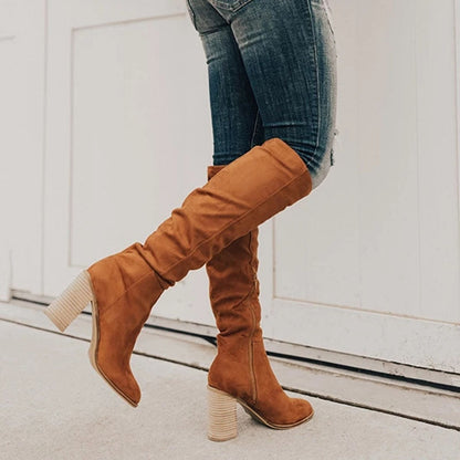 Bottes Hautes Zippées en Daim Chic pour Femmes