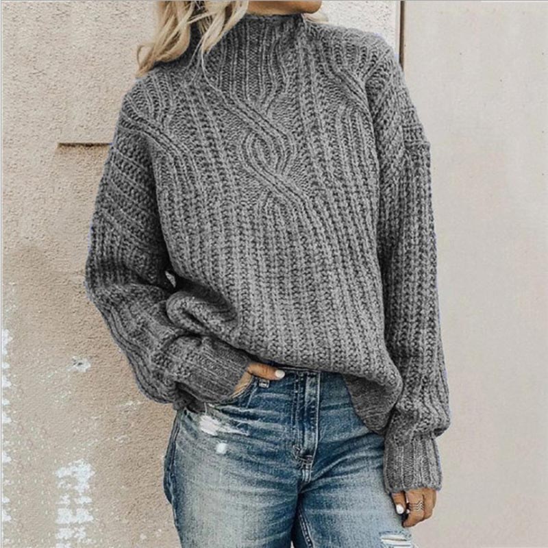 Pull tricoté oversize à col montant pour femme