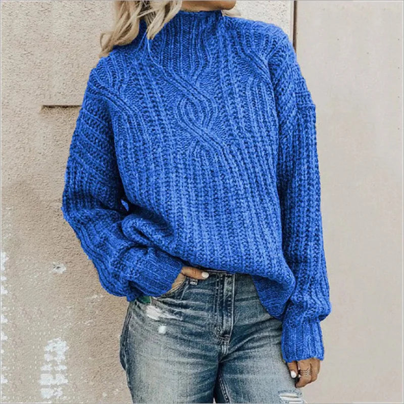 Pull tricoté oversize à col montant pour femme