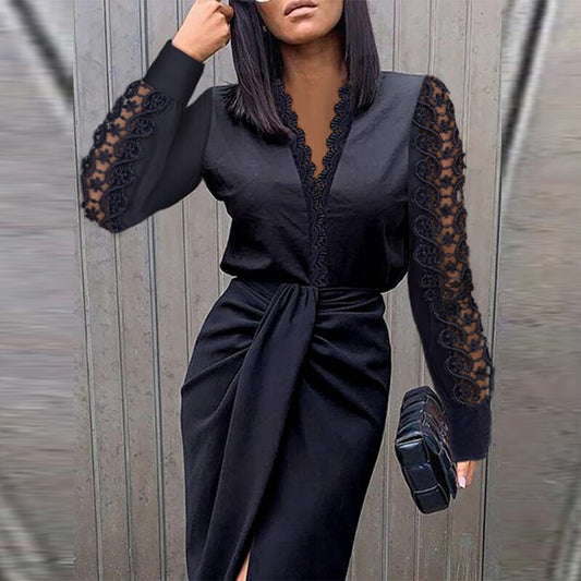 Robe En Dentelle Cache Cœur Col V Sophistiquée