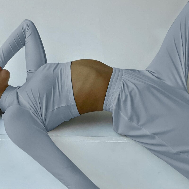 Ensemble Lounge Haut Cropped à Manches Longues et Pantalon Maxi Pour Femme