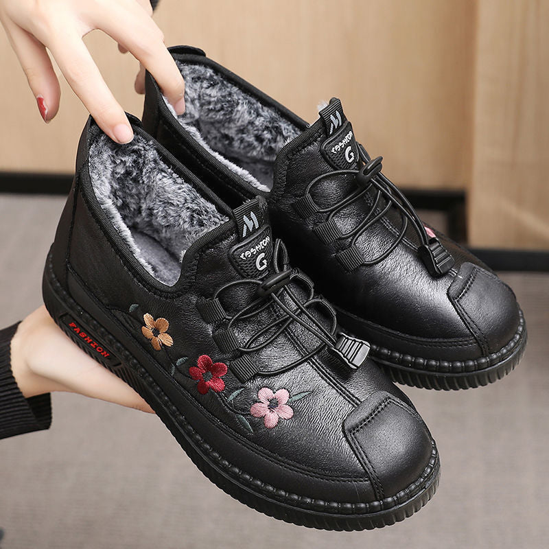 Confortables chaussures imperméables doublées de polaire avec broderie florale