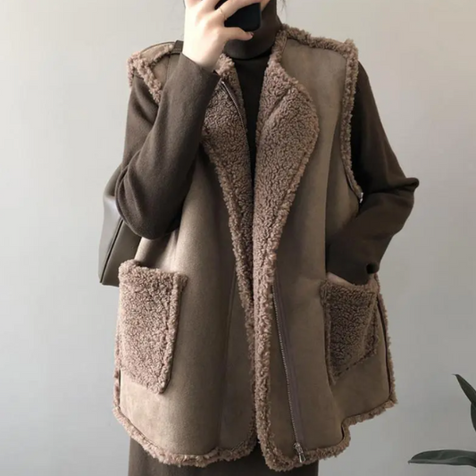 Gilet Sans Manches Suédé Laine Femme