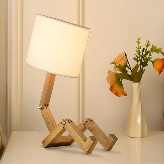 Lampe de Bureau Robot en Bois Flexible Moderne