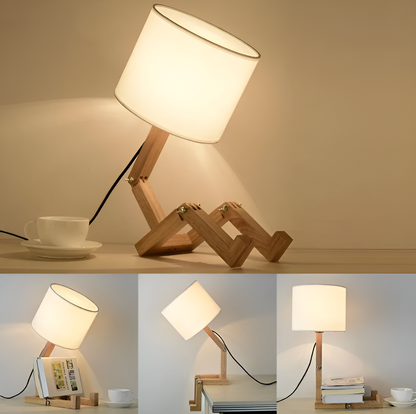 Lampe de Bureau Robot en Bois Flexible Moderne