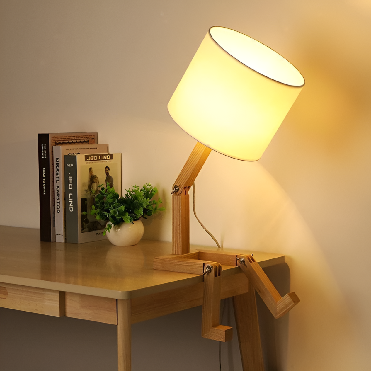 Lampe de Bureau Robot en Bois Flexible Moderne