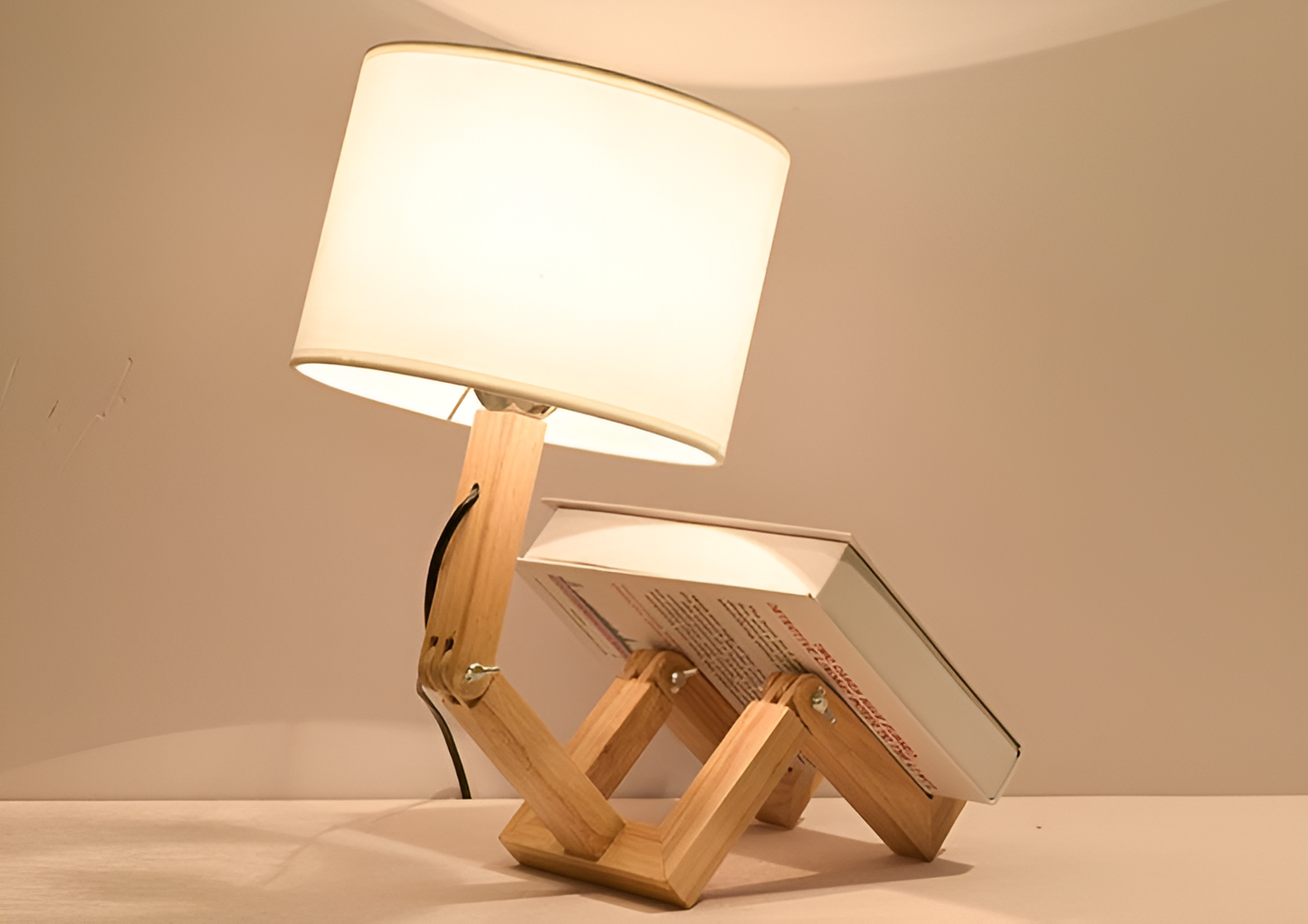 Lampe de Bureau Robot en Bois Flexible Moderne