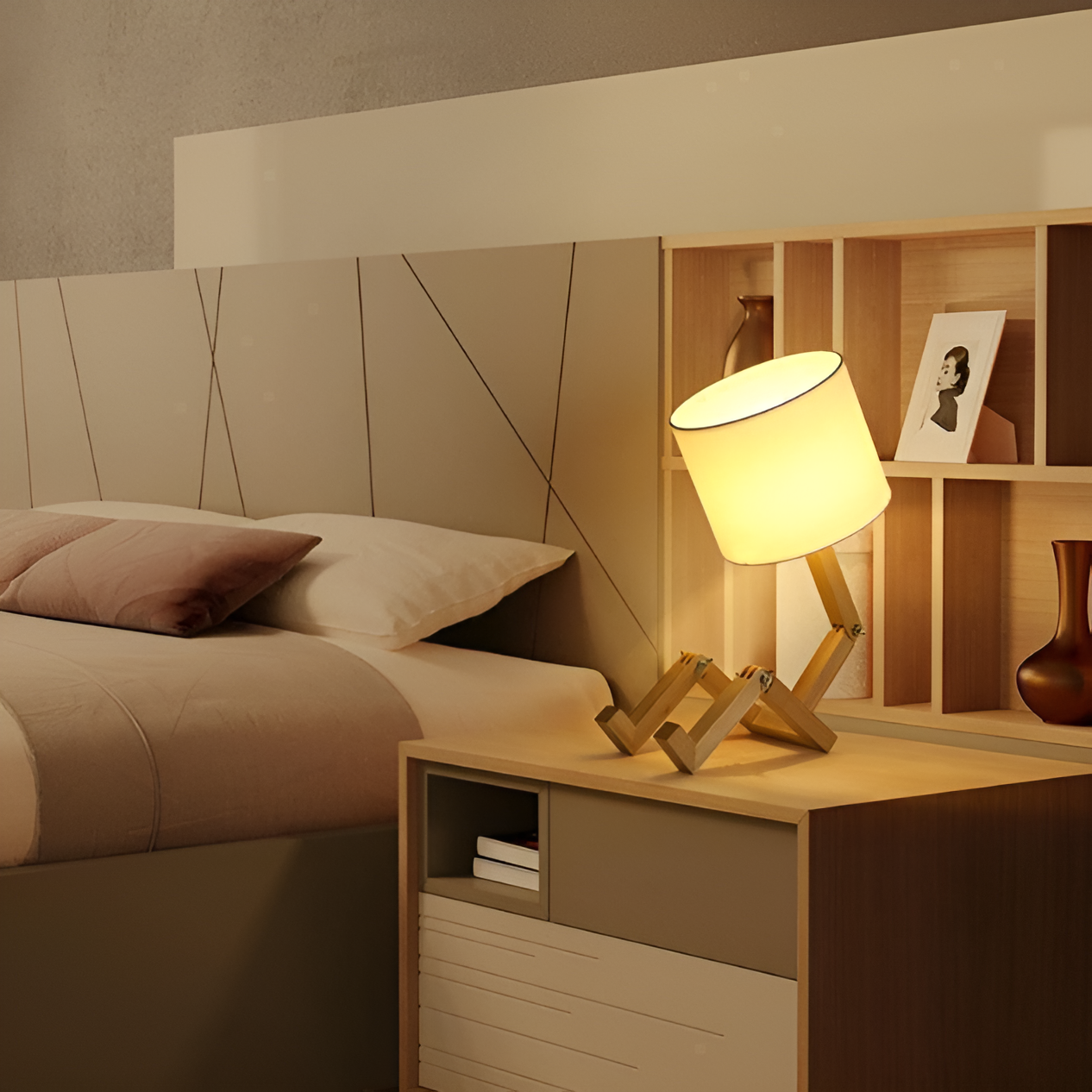 Lampe de Bureau Robot en Bois Flexible Moderne