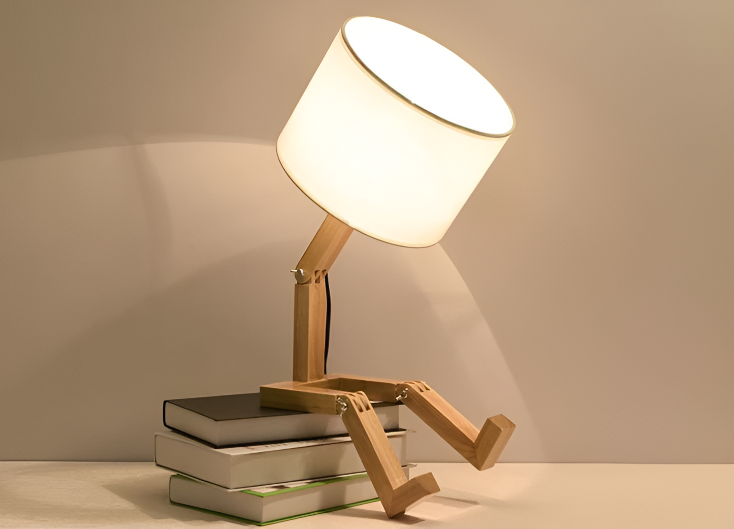 Lampe de Bureau Robot en Bois Flexible Moderne