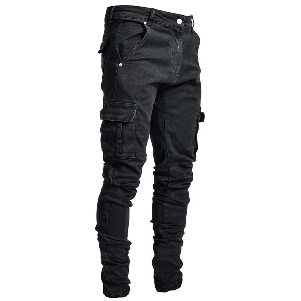 Pantalon Cargo en Denim Élastique Stylé pour Hommes