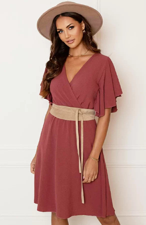 Robe Mini À Col V Élégante pour Femmes