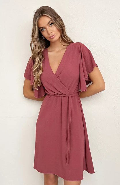 Robe Mini À Col V Élégante pour Femmes