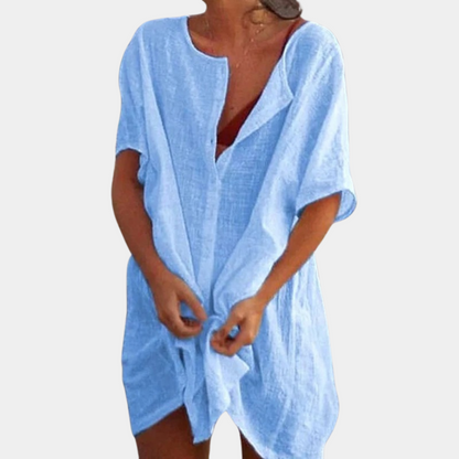 Robe d'Été Ample Fluide Légère Chic Col V Femme