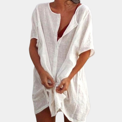 Robe d'Été Ample Fluide Légère Chic Col V Femme