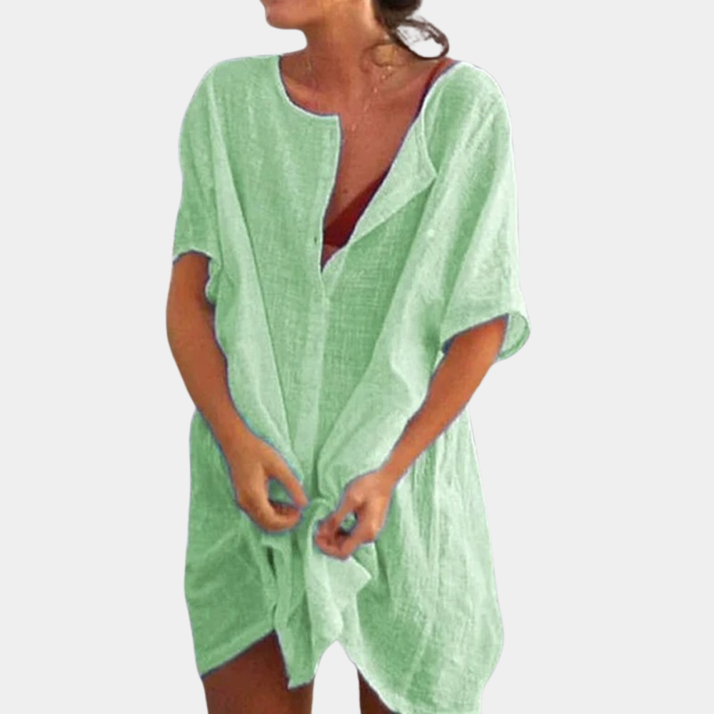 Robe d'Été Ample Fluide Légère Chic Col V Femme