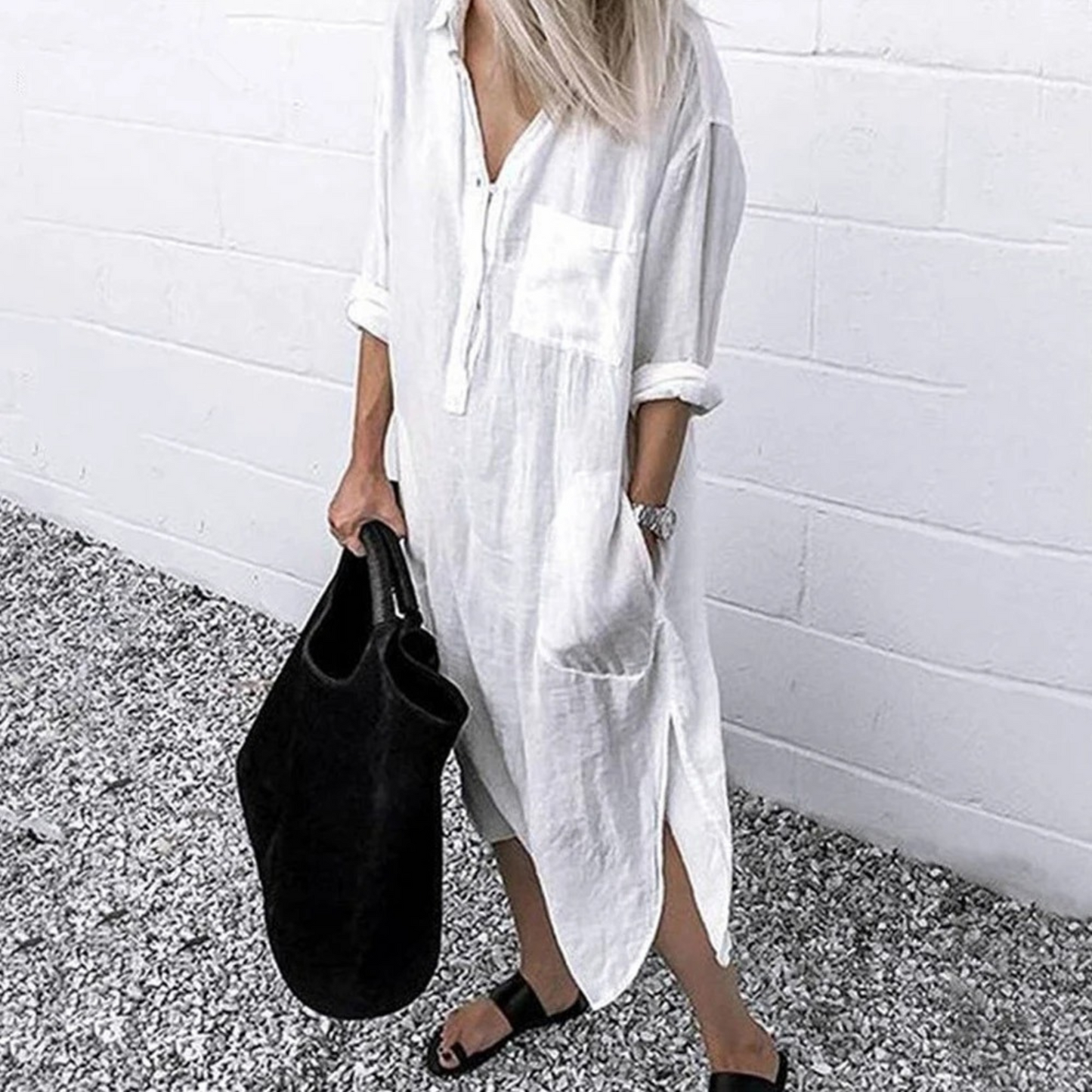 Robe Blouse Midi en Coton et Lin