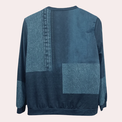 Pull Imprimé Denim Col Rond Femme