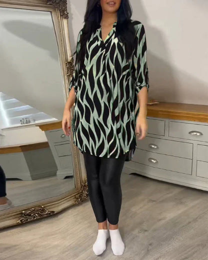 Blouse Femme Mode Col V Fluide À Motifs