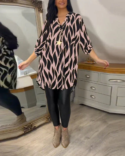 Blouse Femme Mode Col V Fluide À Motifs