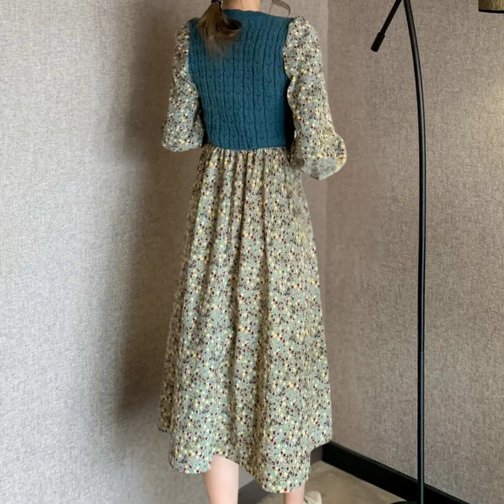 Robe Midi Longue à Fleurs Tricotée pour Femme