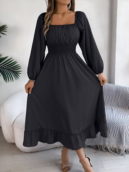 Robe Mi Longue À Manches Longues Avec Encolure Carrée Femme