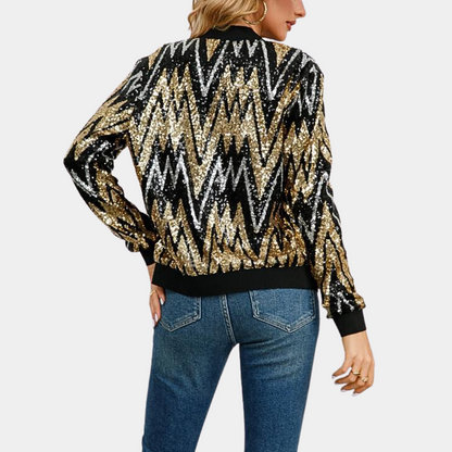 Veste Zippée à Design Aztec en Sequins Or pour Femmes