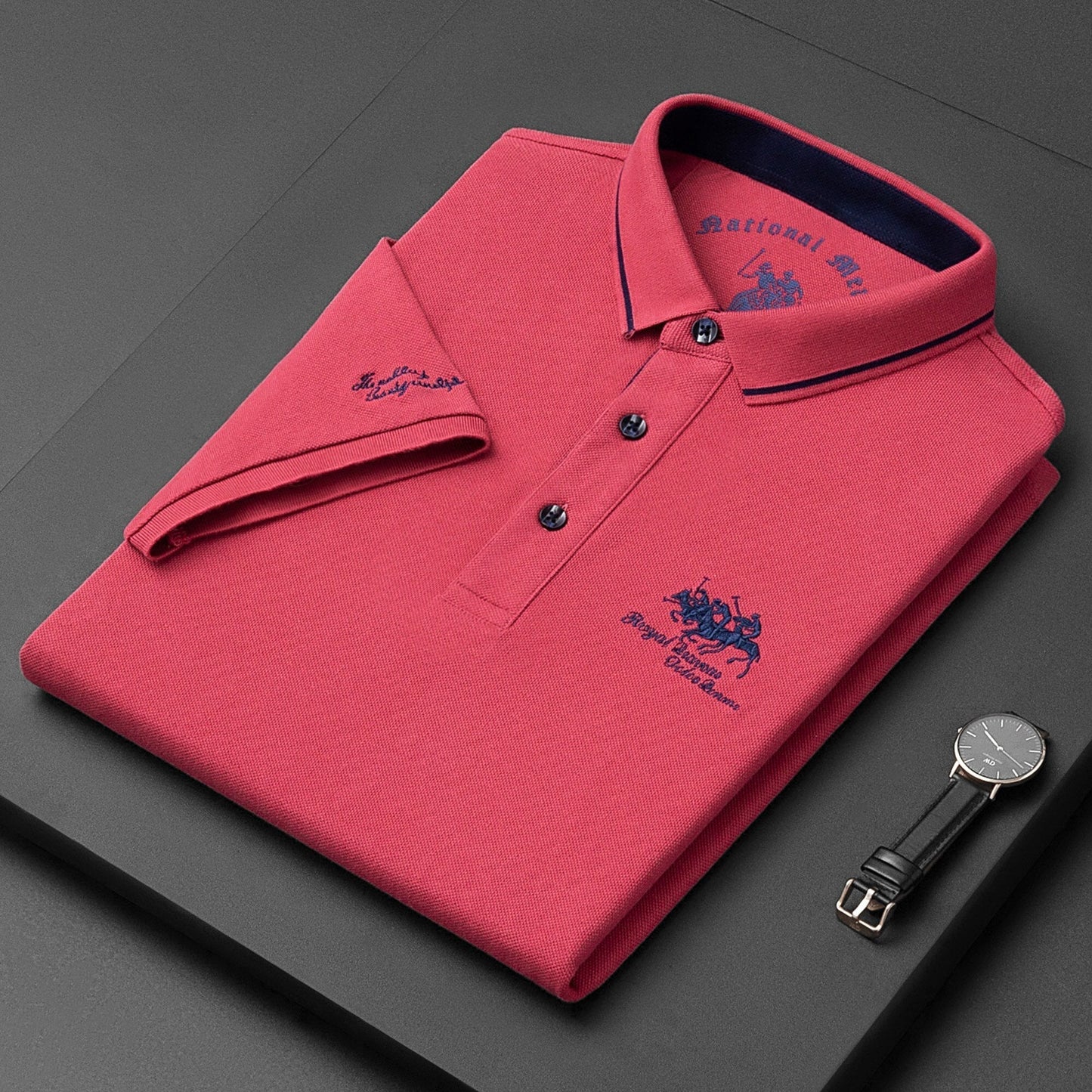 Polo Homme Signature Ajusté avec Couture