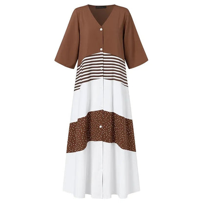 Robe Maxi à Rayures à Col V pour Femme