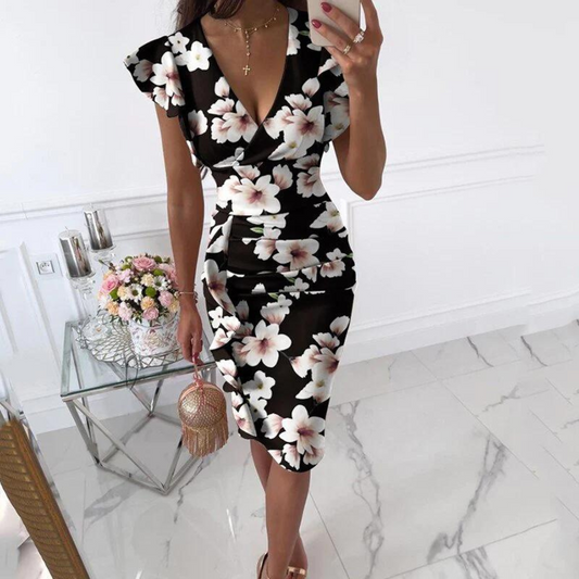 Robe Midi Femmes Décolleté en V Élégante