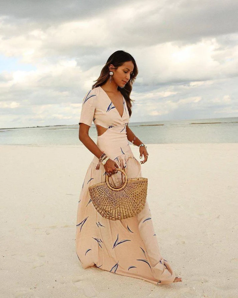 Robe Longue Bohème Fleurie Col V Chic pour Femme