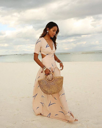 Robe Longue Bohème Fleurie Col V Chic pour Femme