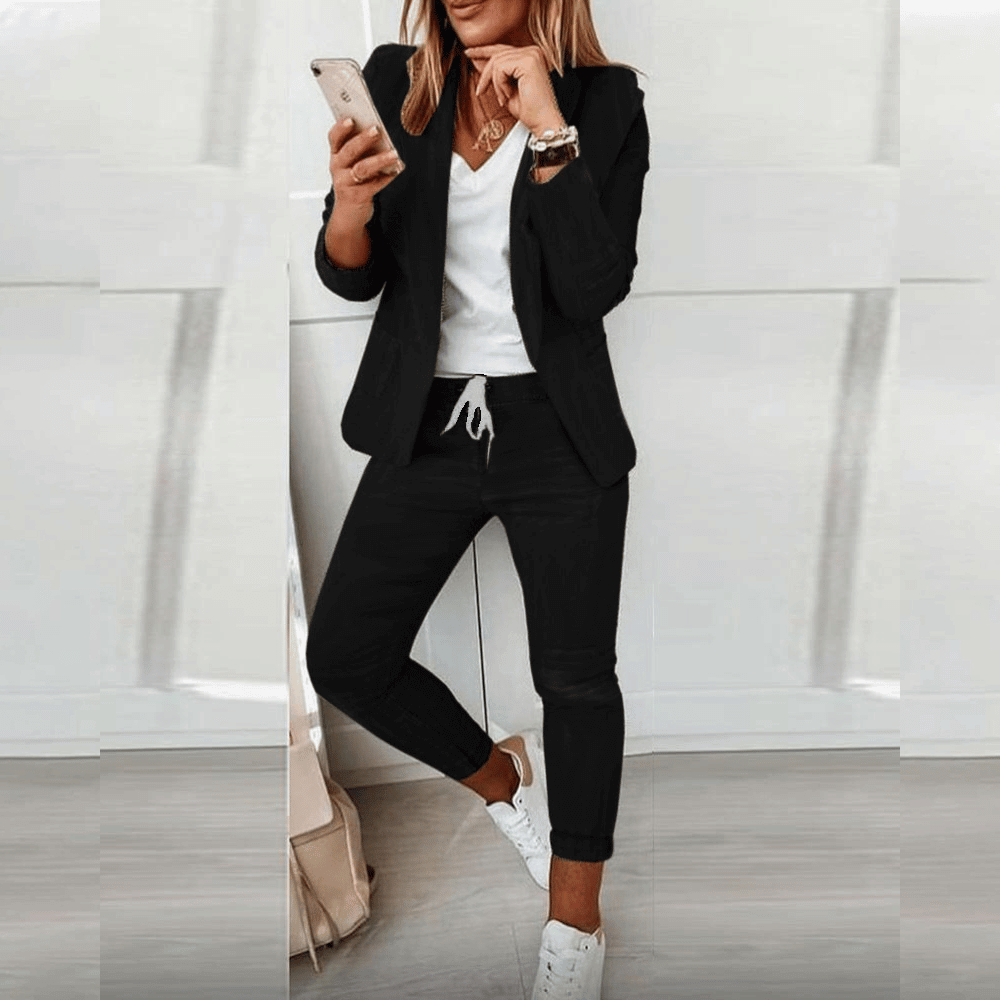 Ensemble Sophistiqué Blazer Pantalon à Cordon Femmes