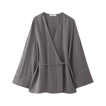 Ensemble Luxe Kimono Col V avec Ceinture pour Femmes