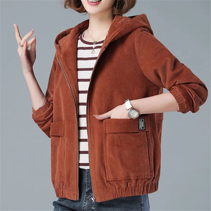 Sweat à capuche confortable en velours côtelé avec fermeture éclair et poches surdimensionnées